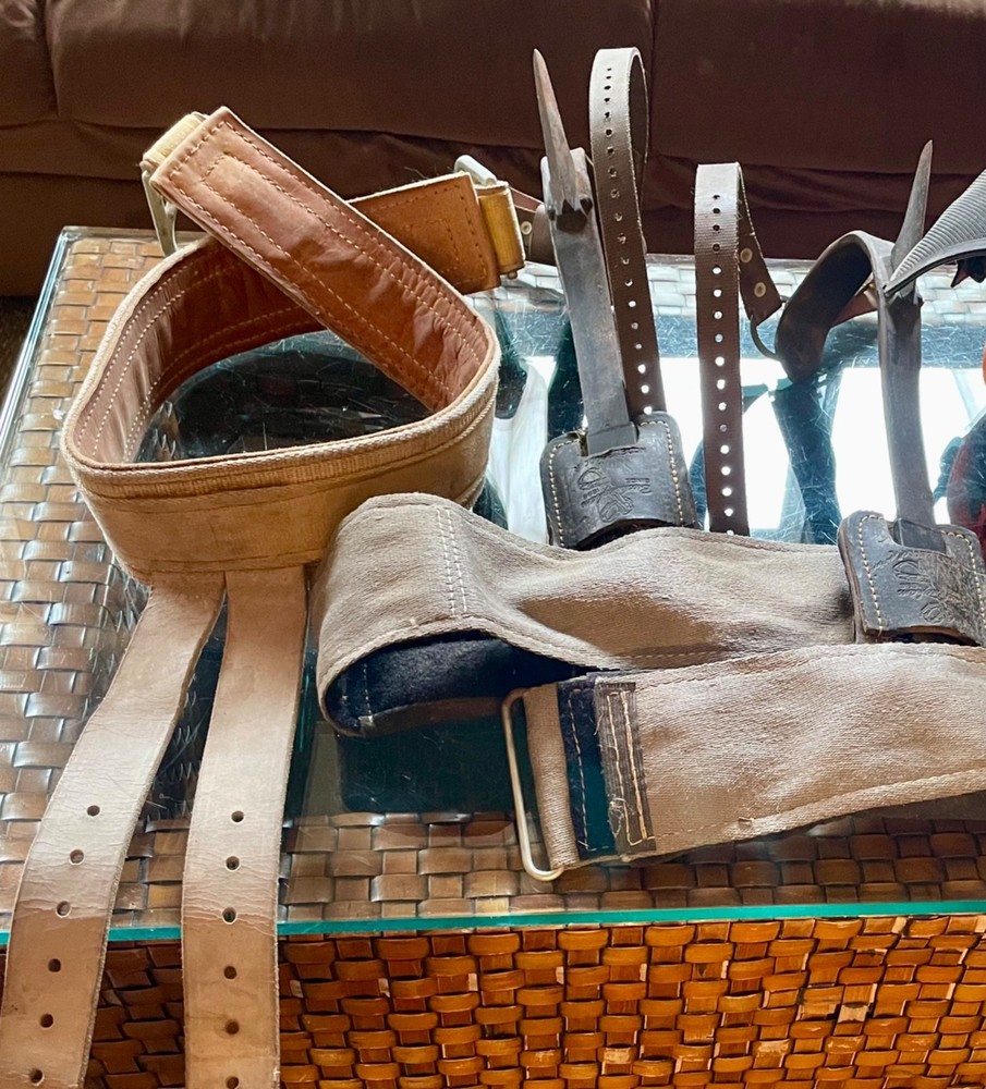 Collection of Lineman’s Gear, climbers, straps, etc.