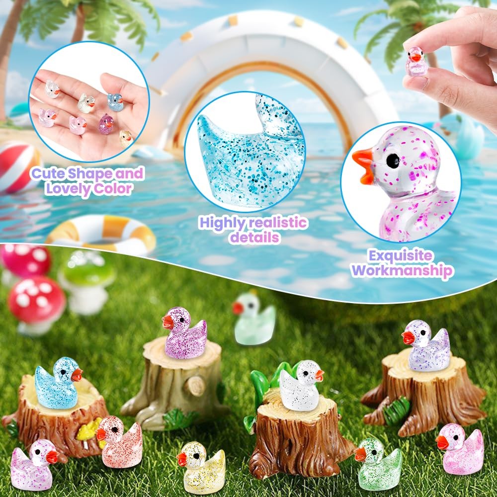DULEFUN 100pcs Mini Glitter Ducks Colorful Tiny Small Small, Multiple Colors