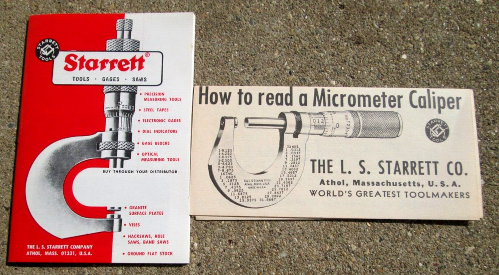 1977 Starrett Precision Tool Mini Catalog & Micrometer Caliper Instruction Paper