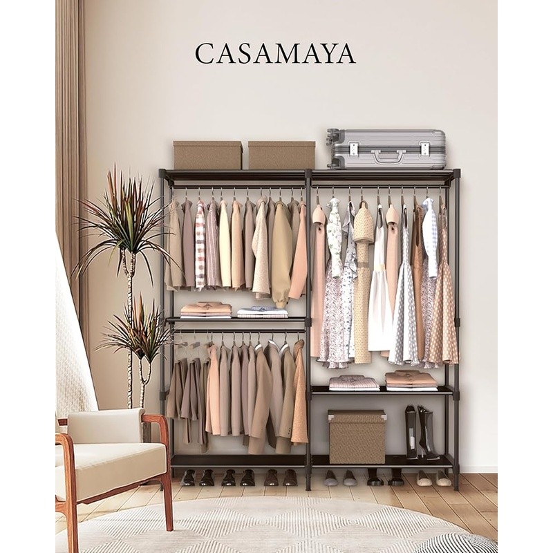 Extra Large Portable Closet Organizer W/ Adjustable Rods & Anti-Tip Kit New