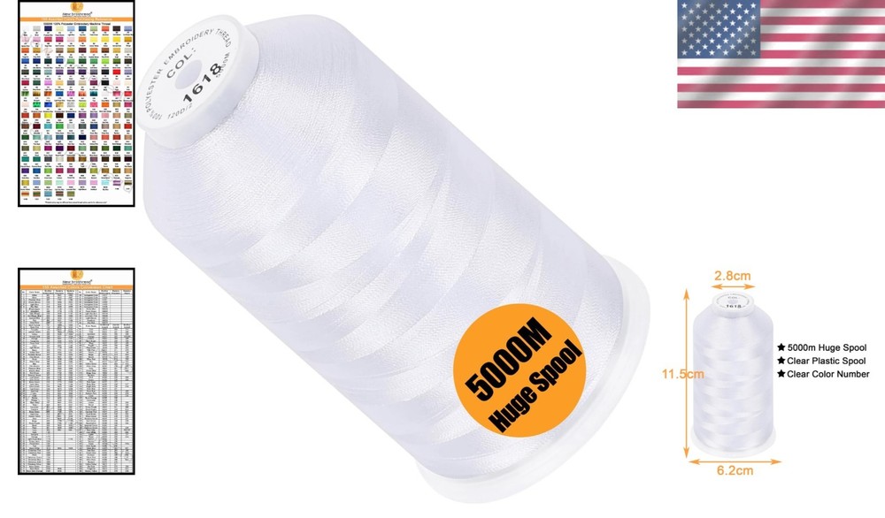 Versatile 5000M Snow White Polyester Embroidery Thread For All Embroidery