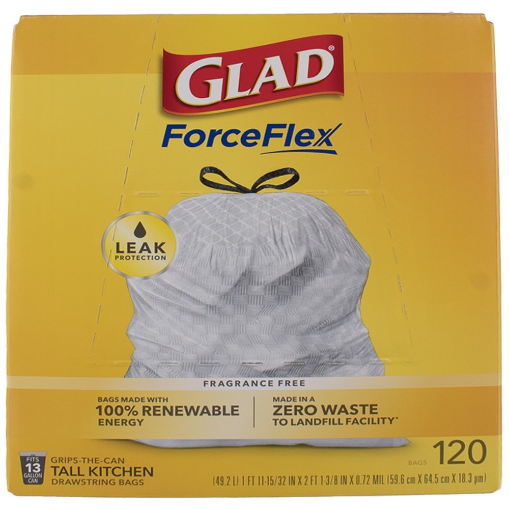 2 Pack Glad Force Flex Waste Bags, 59.6 cm X 64.5 cm X 18.3 m, Unscented, 13 ...