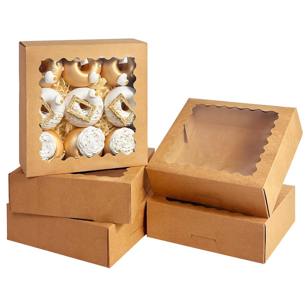 36pcs Brown Pie Boxes 9x9x2.5 inches Easy Assemble Macaroon Cookie Boxes Bake...