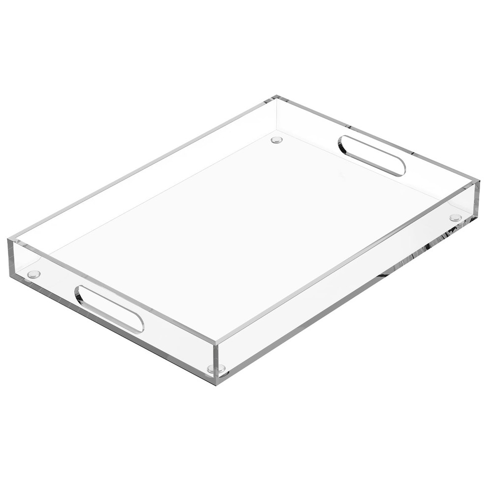 Collwait Acrylic Serving Tray with Handles, Extra Large Rectangular Tray for Ser