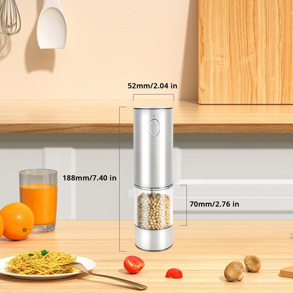 Salt & Pepper Grinder - Automatic Spice Mill Set with Adjustable Coarseness -...