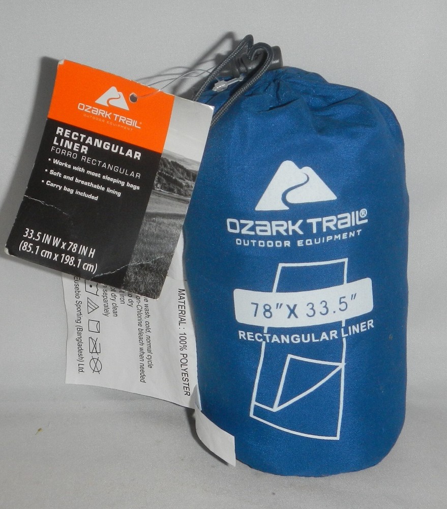 Blue Ozark Trail Rectangular Sleeping Bag Liner, 78" X 33.5" for Camping
