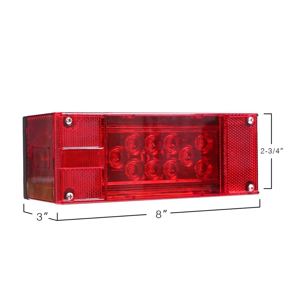 Left+Right LED Waterproof Red Trailer Boat Rectangle Stop Turn Submersible light