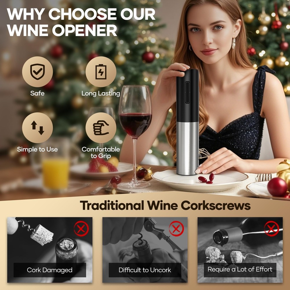 Electric Wine Opener, Automatic Bottle Corkscrew small, Silver