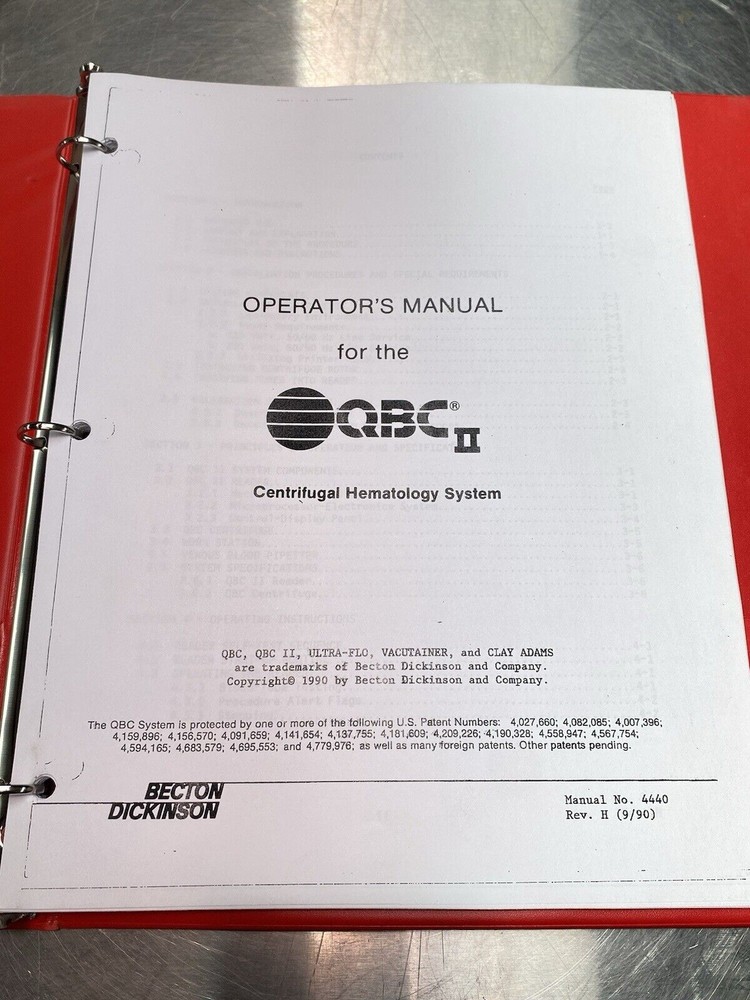 Becton Dikinson QBC2 Centrifugal Hematology System - Users Manual / Instructions
