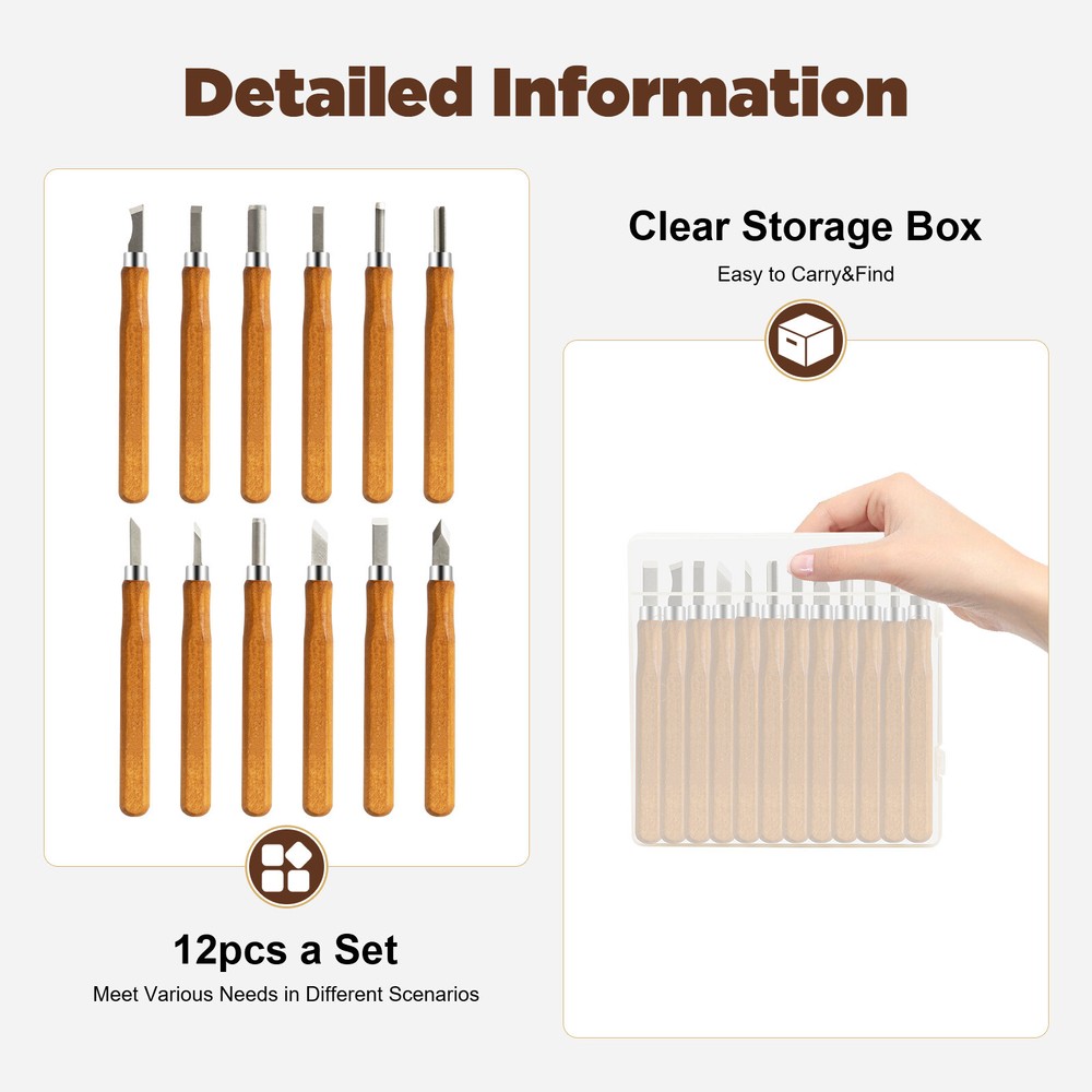 12Pcs Woodworking Gouges Steel Professional Wood Carving Hand Chisel Tool Set