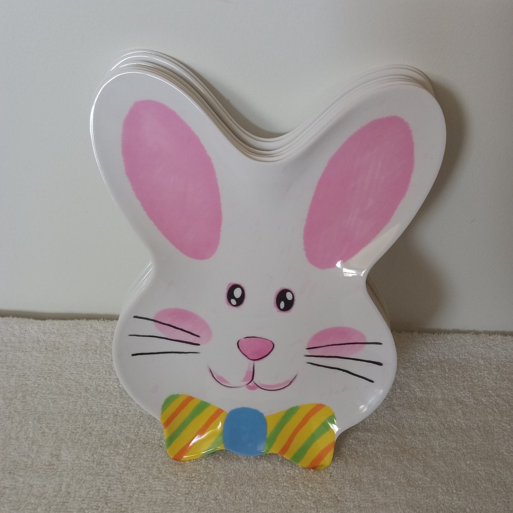 Easter Spring Kitchen Dining PLATE Bunny Rabbit Face Melamine 9.5" Wegmans Set 6