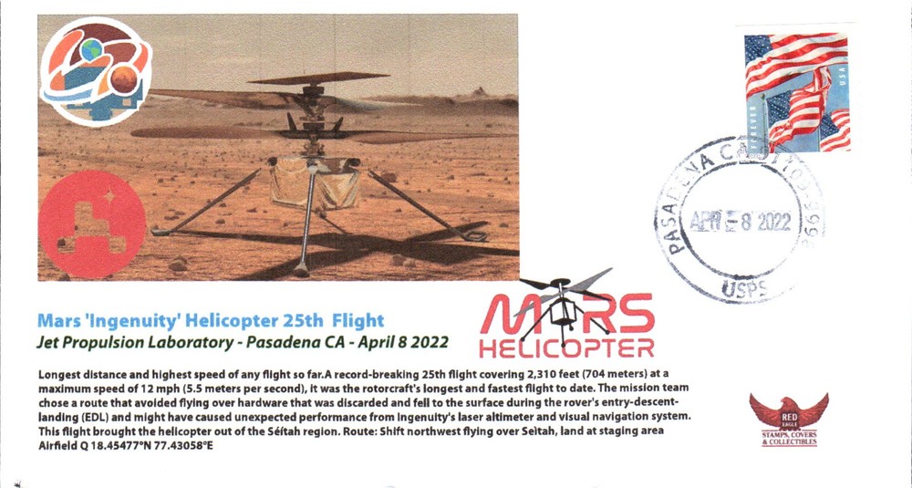 2022 Mars 'Ingenuity' Helicopter Twenty-Fifth Flight Pasadena 8 April