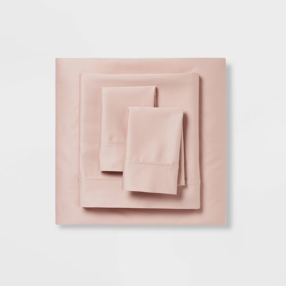 King Solid Performance 400 Thread Count Sheet Set Blush - Threshold: Cotton