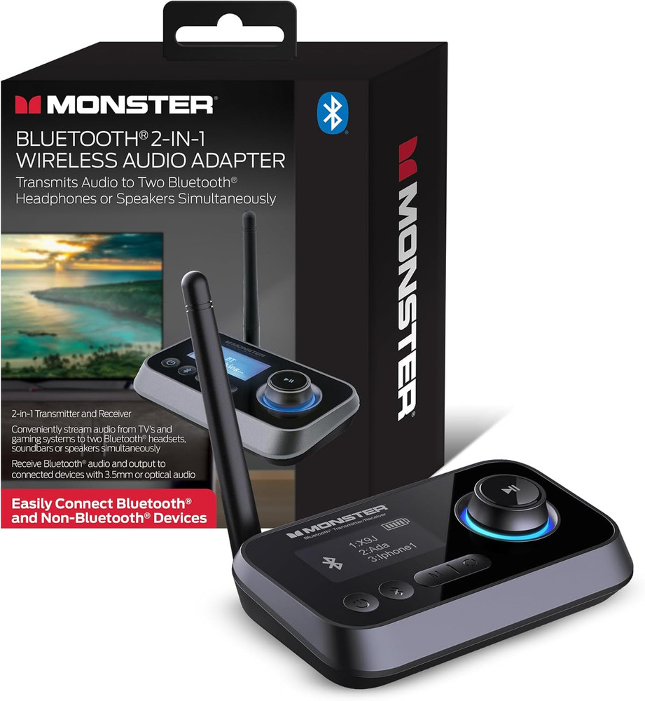 Monster Bluetooth Transmitter & Receiver, 2-In-1 Bluetooth Audio Adapter, Stream