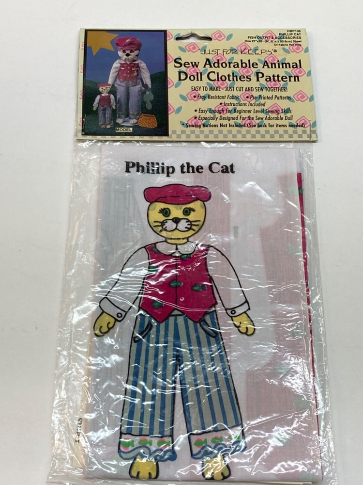 Phillip the Cat Just for Keeps Cut Sew Stuff Pre Printed Pattern