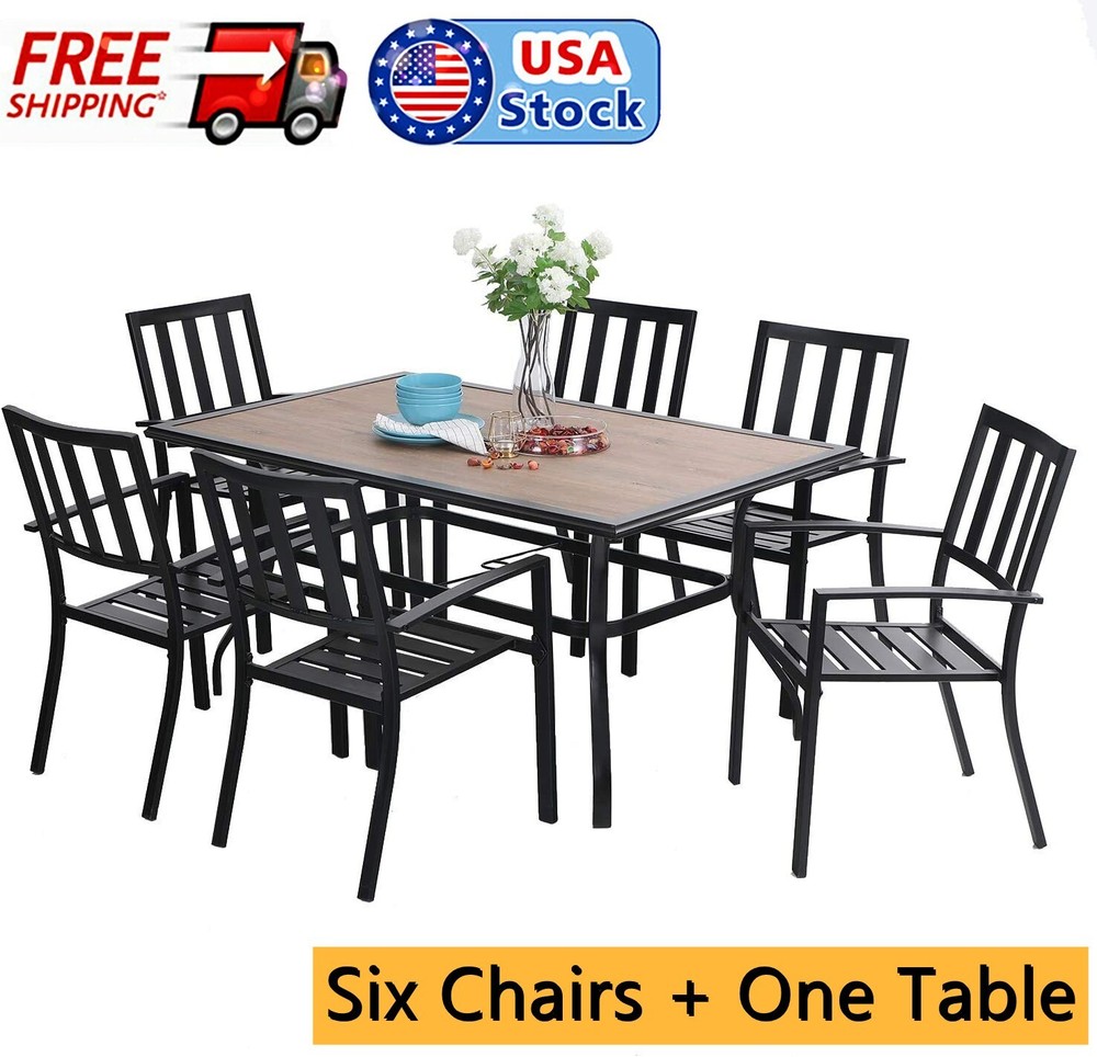 7 Piece Outdoor Furniture Sets Patio Chairs Stackable Rectangle Dining Table
