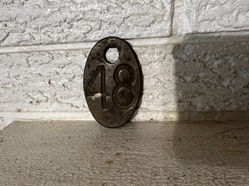 Antique Large Brass Double sided Tool check #48 3" x 2"