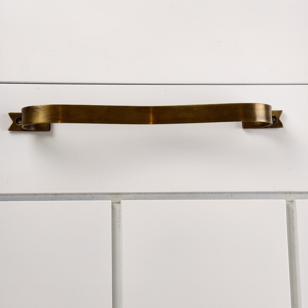 2 large D PULL 12" handle heavy ribbon solid heavy brass old style kitchen GRAB