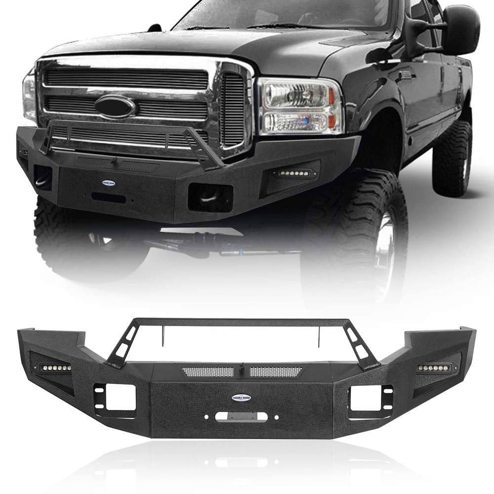 F250 F350 Front Bumper Winch Plate LED Lights 2005-2007 Solid Steel Full Width