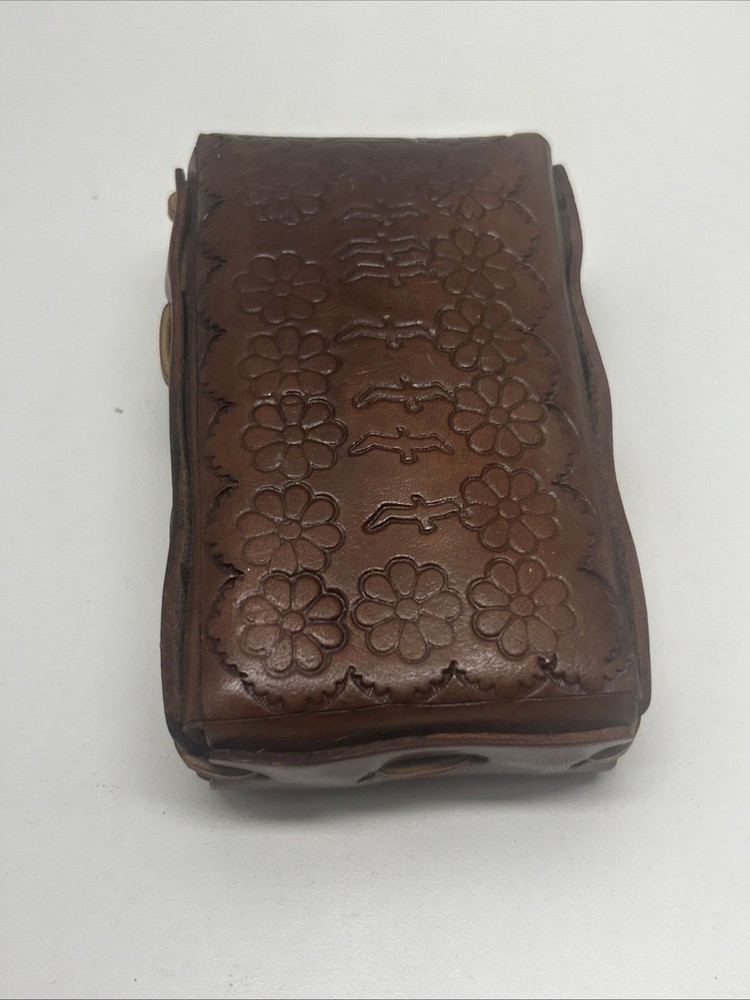 VINTAGE LEATHER CIGARETTE CASE HAND TOOLED & STITCHED