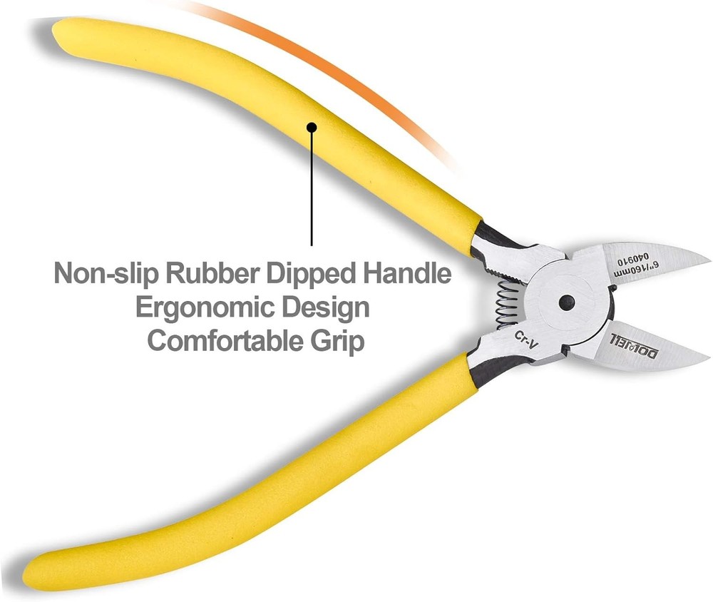 DOWELL Micro Wire Cutter Diagonal Flush Cutters 6 Inch Precision Side Yellow