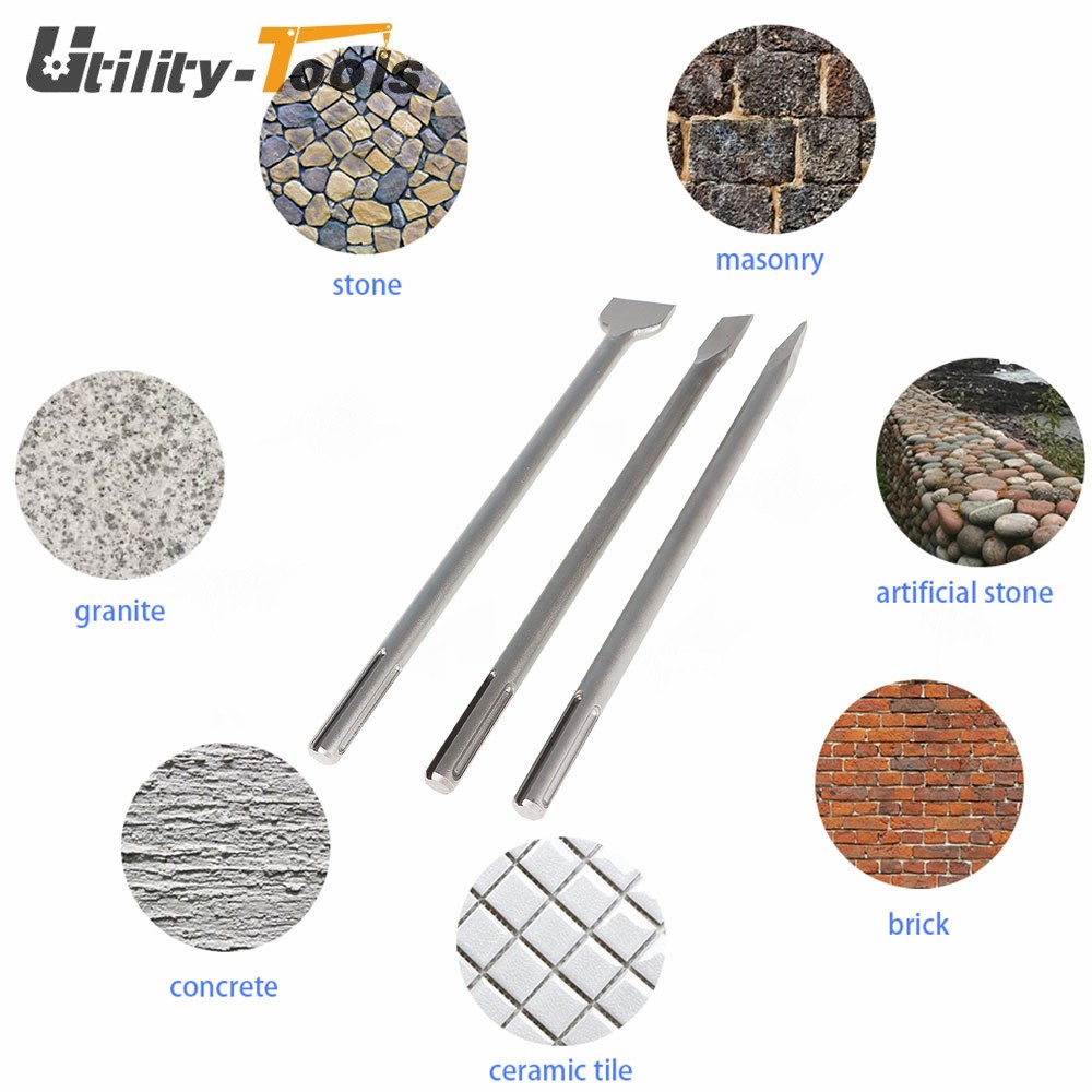3Pcs Precision 16" SDS Max Bits Set Long-Point Chisel Scaling Chisel Flat Chisel