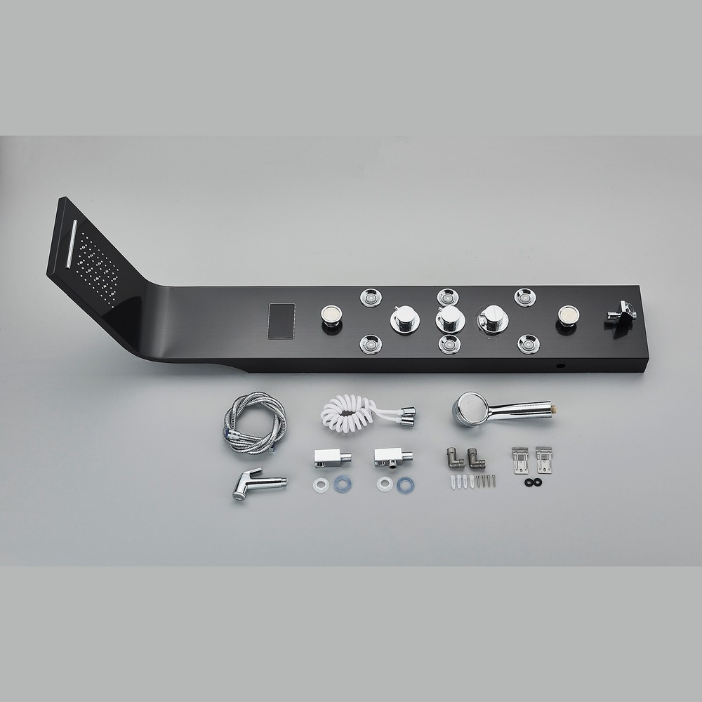 Black Shower Panel Tower System LED Rain&Waterfall Shower Head w/Handheld Shower