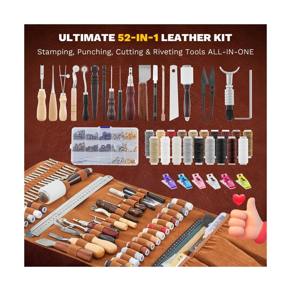 SAKERNEO Professional Leather Working Tools Kit with 52 Stamping Molds, Multi...
