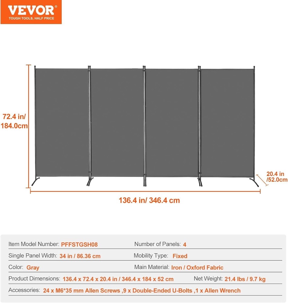 Room Divider 4 Panel Room Divider Folding Privacy Screen & Portable Partition