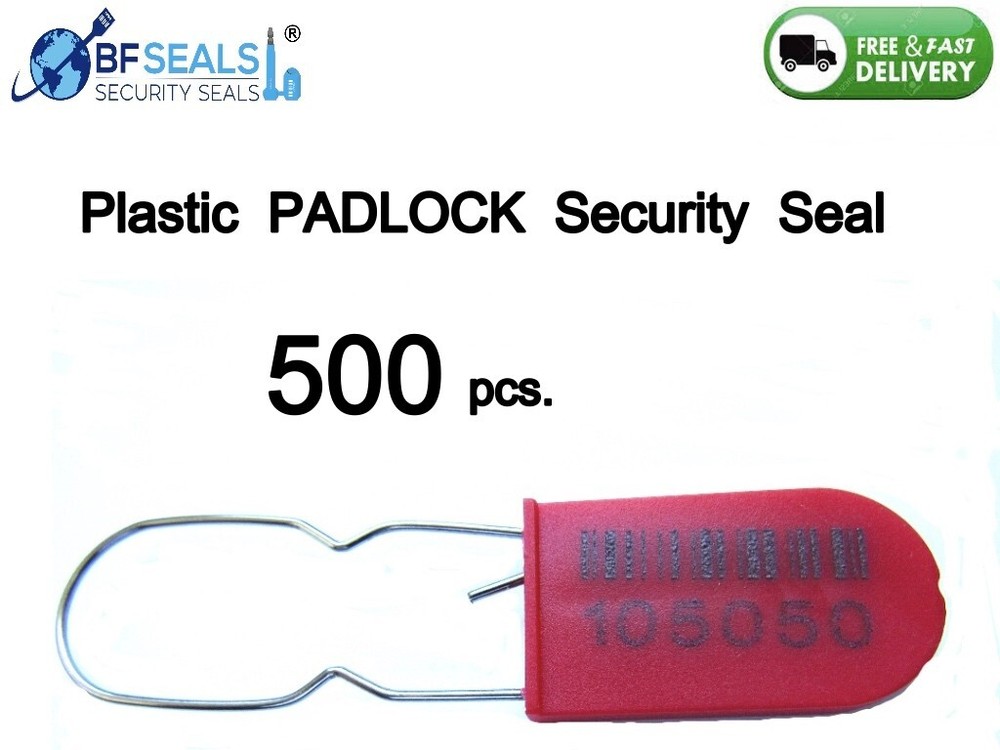 Plastic PADLOCK A Security Seal ECO, 500 Pcs. RED Numbered and Barcode, BFS