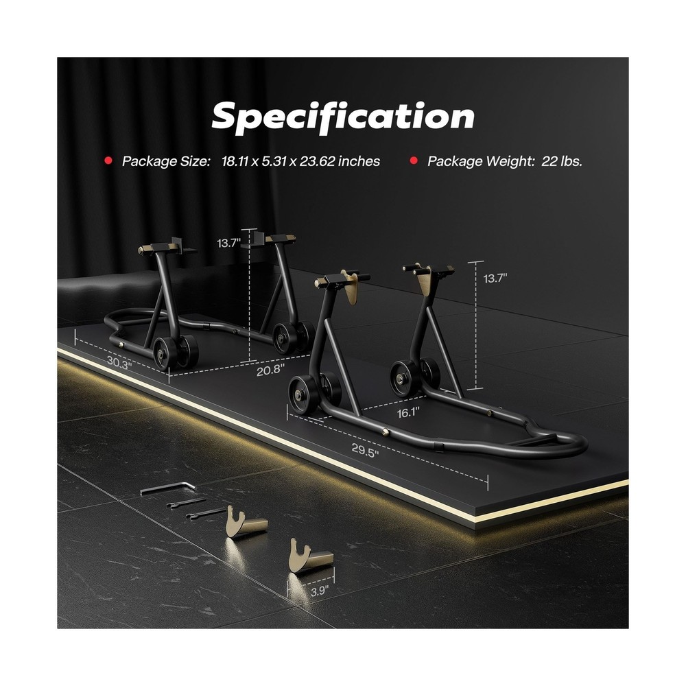 Motorcycle Stands - Front & Rear Combo, 882 Lbs, Adjustable, Universal, Black