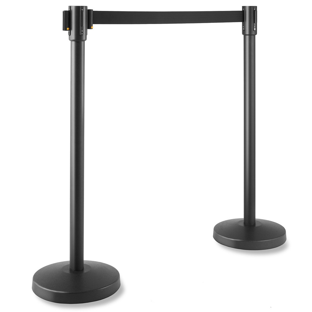 OPEN BOX - 2 Pc Black Stanchion Queue Posts 6.5' Retractable Belt Barrier