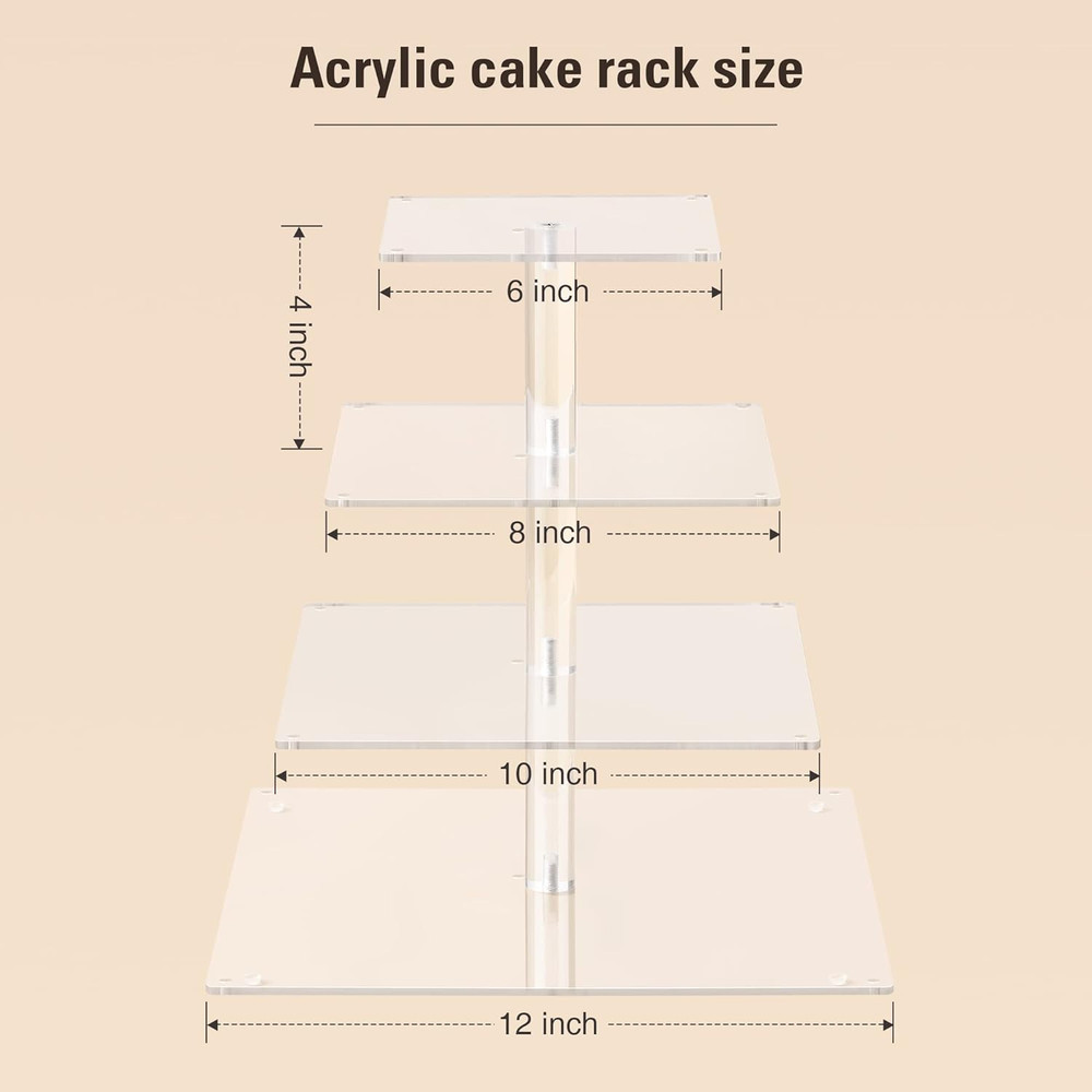 4 Tier Cupcake Stand with LED String Light, Acrylic Cupcake Display Stand, Squar