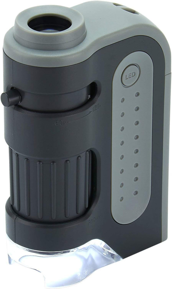 Microbrite plus 60X-120X Accurate LED Lighted Pocket Microscope, Portable Educat