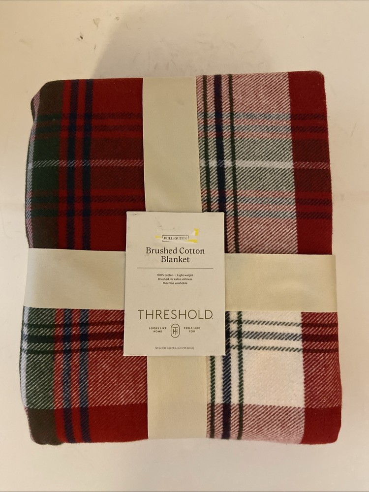 Full/Queen Brushed Cotton Blanket Red Plaid - Threshold