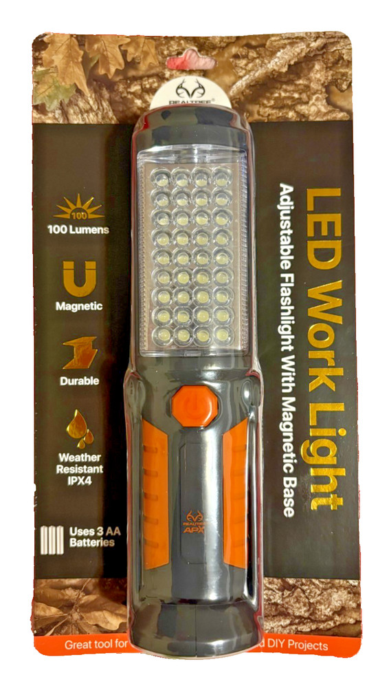 LED Magnetic Work Light 100 Lumens Adjustable Flashlight w/ Hook & Magnet