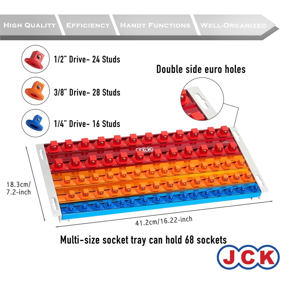 JCK Professional Quality Aluminum Multi-Size Socket Tray( Five Rails)