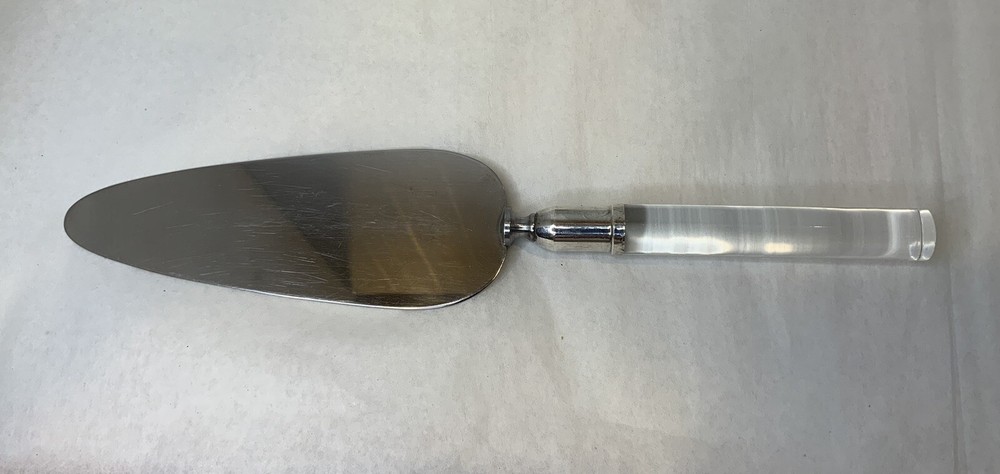 Vtg Acrylic Lucite Handle Sterling Silver Band Pie Cake Server Stainless blade