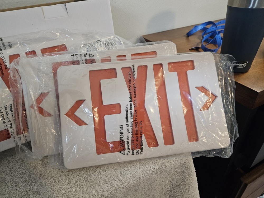 TANLUX Red Exit Sign with Emergency Lights, LED Emergency Exit Light