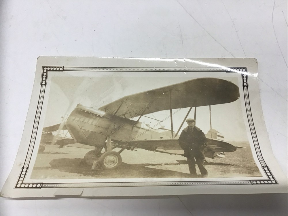 1920’s-30’s Aviator Standing  By Plane  (b/w photo)