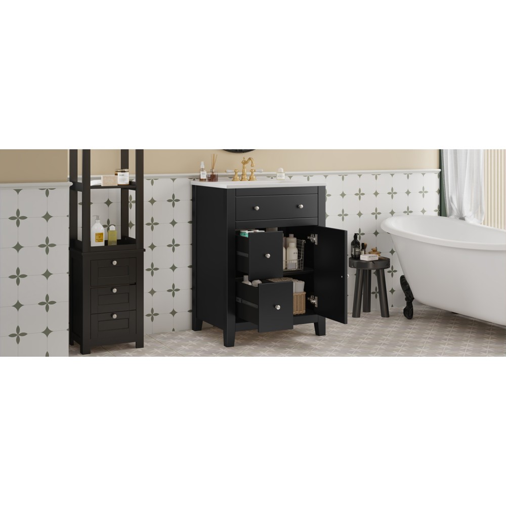 Bathroom Vanity with Ceramic Basin Features Two Drawers and Soft-Close Doors