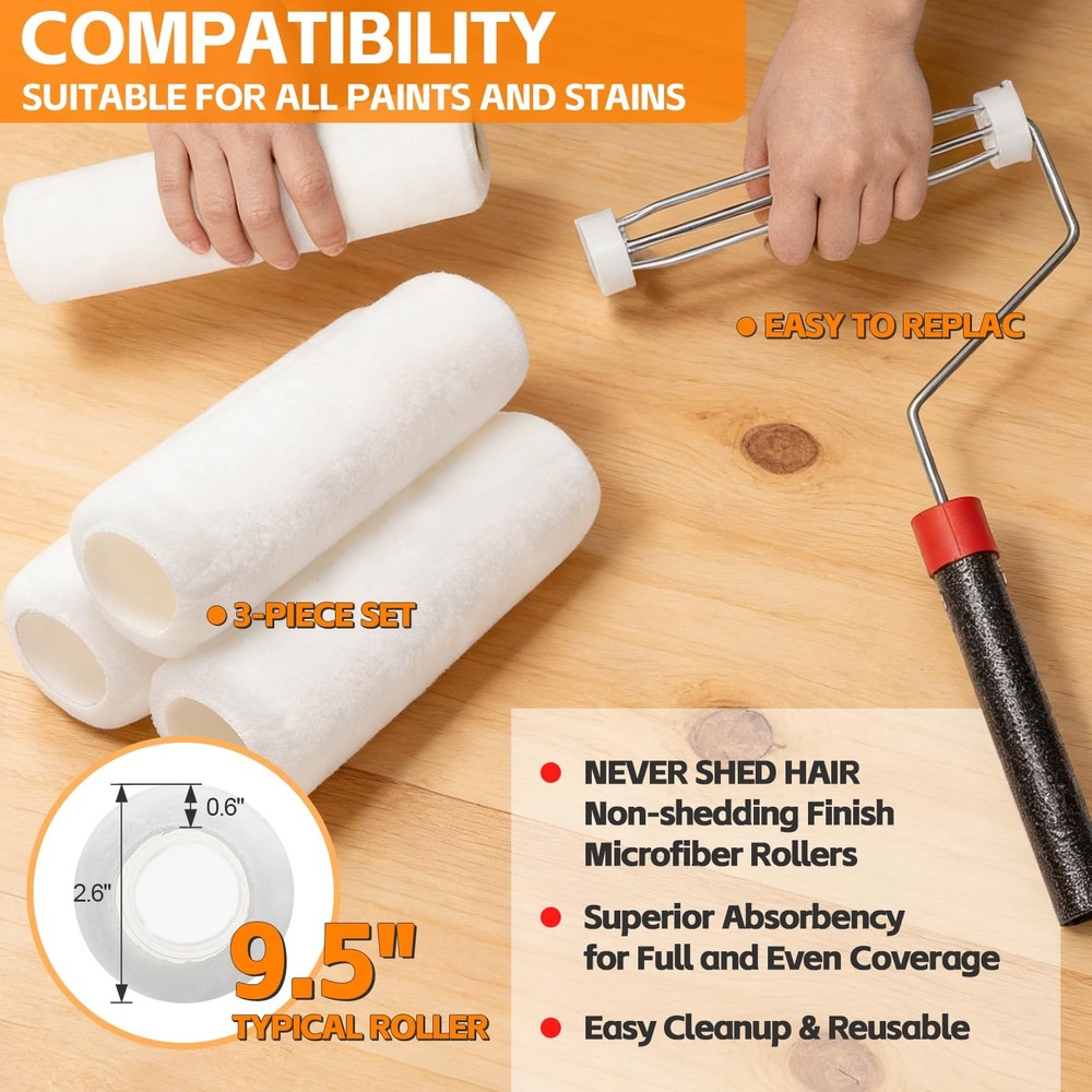 Paint Roller Brush Kit, 6 FT Extension Poles Black