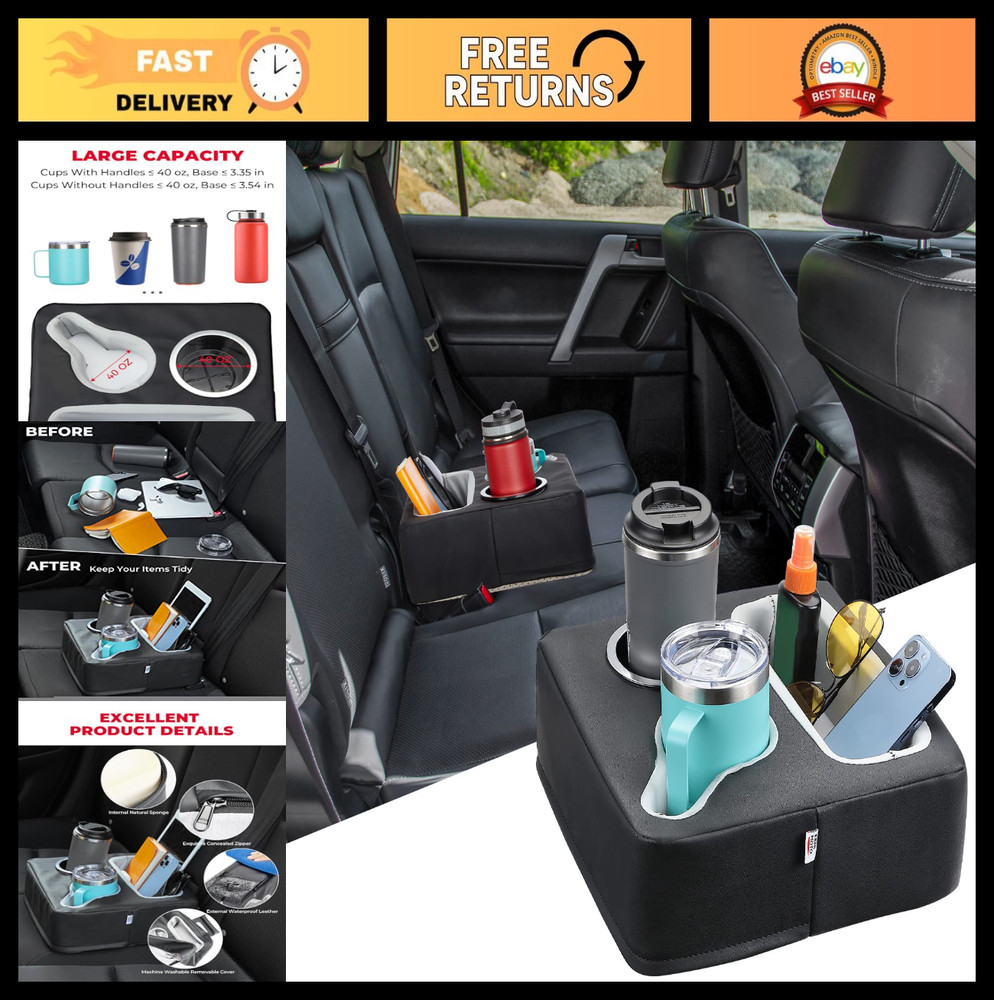 Universal Back Seat Cup Holder & Organizer for Car, Couch, Boat - Holds Drinks,