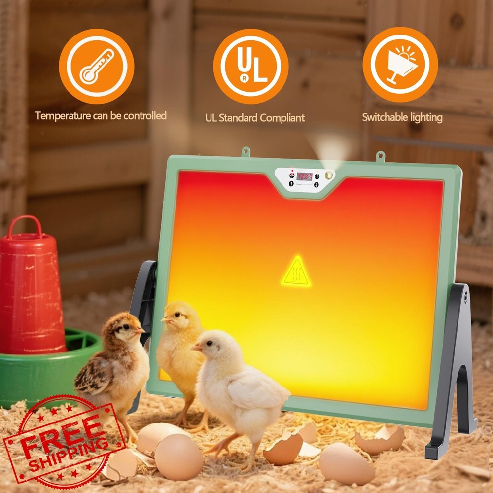 Brooder Chick Heater 35W 12x12 Adjustable Temp Green Chicken Coop