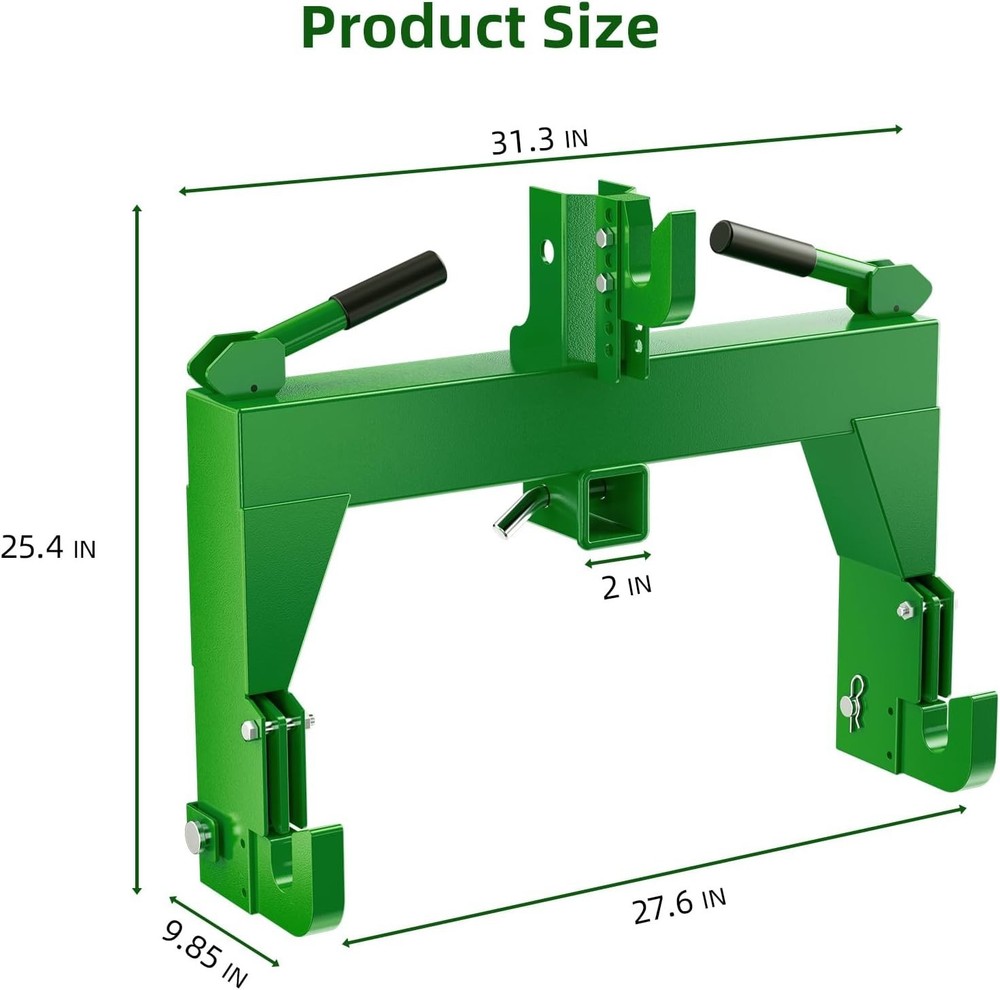 3-Point Quick Hitch Receiver for Category 1 with 2" Receiver＆ Adapter 3000LBS