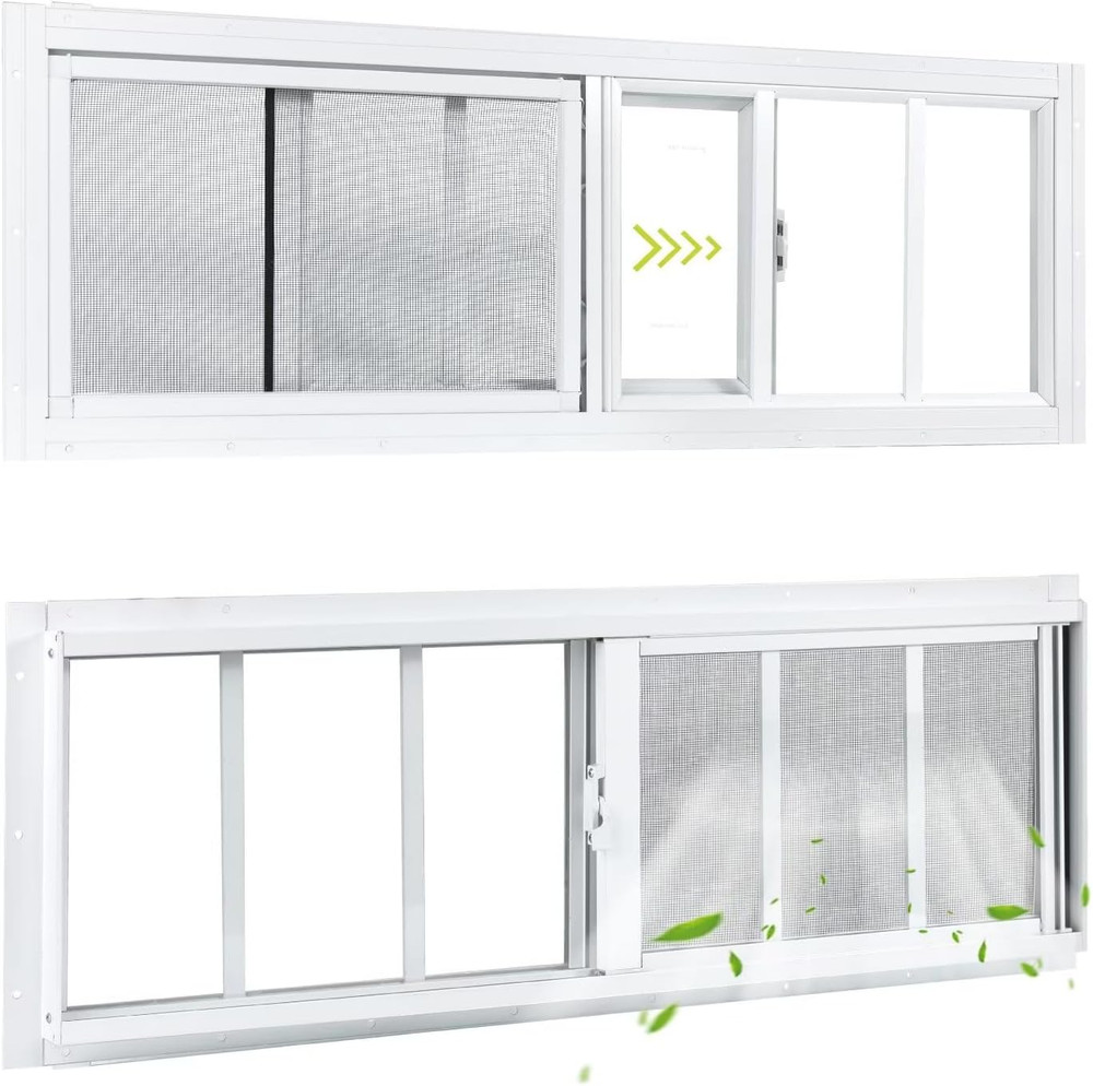 2-Pack 10"x35" Sliding Shed Windows with Tempered Glass - White
