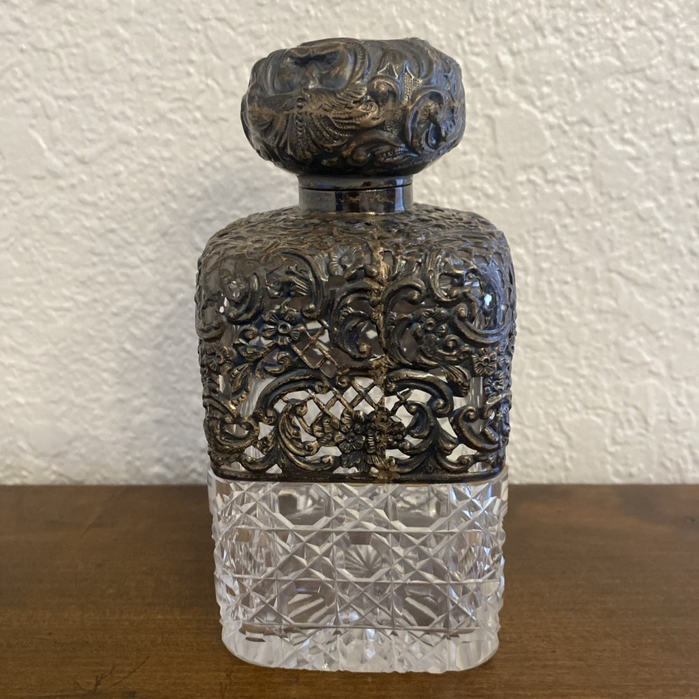 Antique Decanter Crystal & Sterling Silver