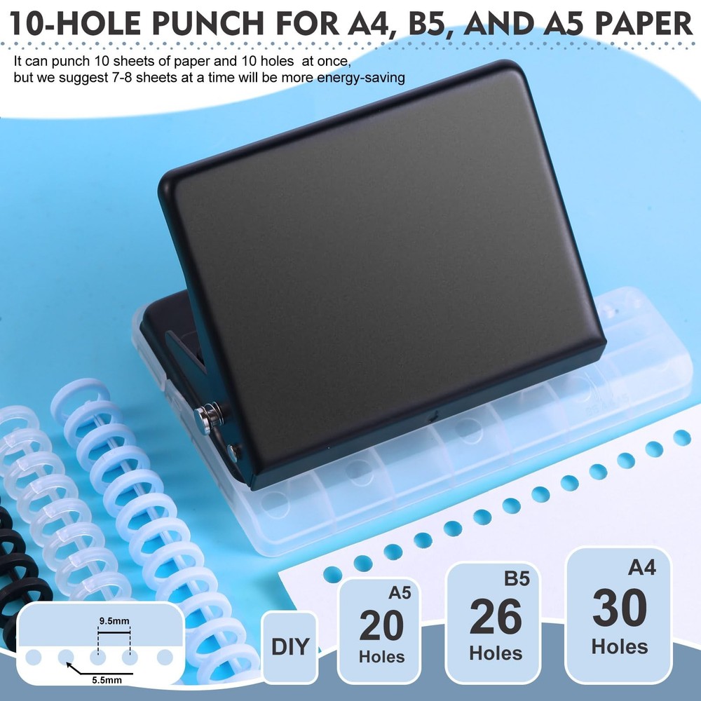 10 Hole Punch Binding Machine for Planner, Metal Binder Machine Kit with 10Pc...