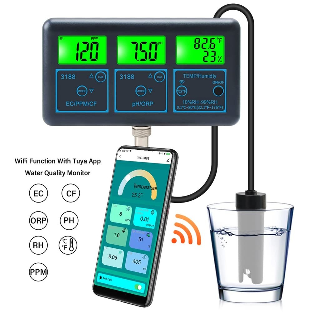 Tuya WiFi 7in1 Water Quality Tester Multi-Parameter Water Analyzer Digital Di...