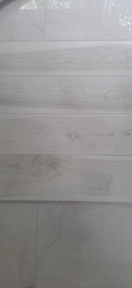 Baldocer Polished Porcelain Floor & Wall Tile White Wood Grain Rectangular
